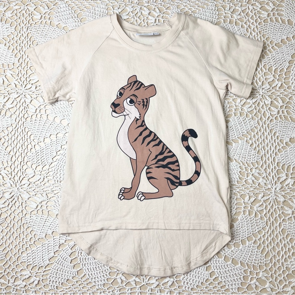 Dear Sophie Kids 9-10 Years Tiger Vanilla Graphic Tee Shirt 134/140